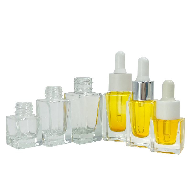 Transparent Gradient Custom Color 5ml 15ml 20ml Square Thick Bottom Essential Oil Serum Glass Dropper Bottle