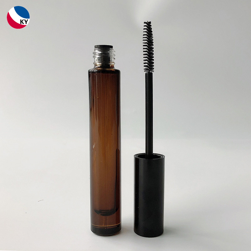10ml Amber Clear Round Glass Bottle Lip Gloss Tube Container with Plastic Bamboo Cap Brush Mascara Tube 