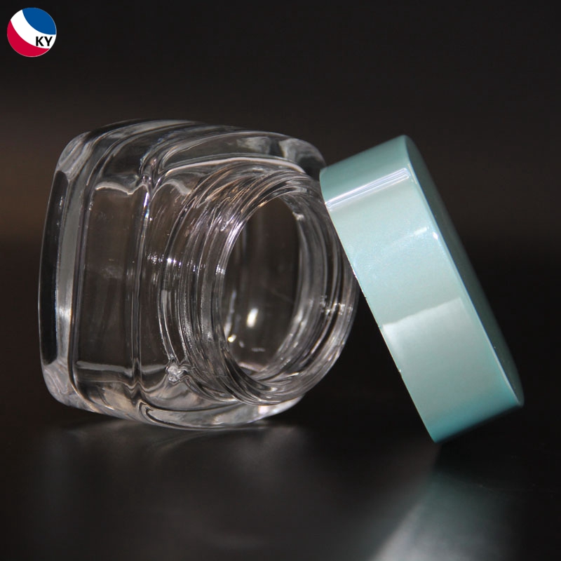 50g Clear Square Glass Jar Cosmetic Face Care Cream Glass Jar Container Screw Cap