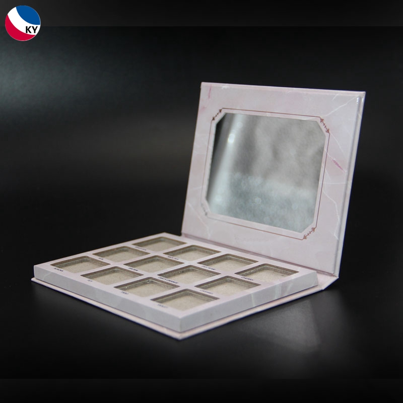 12 Colors Square Private Label Empty Paper Eyeshadow Palette with Mirror Custom Pearl White Powder Compact