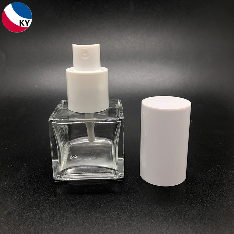 30ml Custom Clear Skincare Lotion Liquid Square Glass Pump Bottle with White Pump