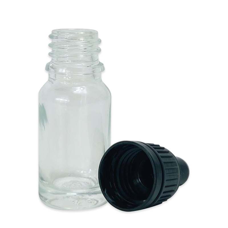 Cosmetic Mini Sample Transparent 10ml Empty Boston Round Glass Essential Oil Dropper Bottle Serum Bottle Child Safety Cap