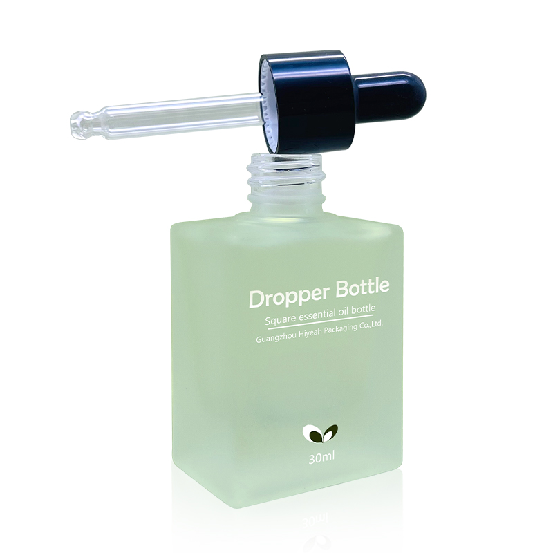 High Quality 1oz 30ml Frosted Clear Square Dropper Bottle Cosmetic Serum Essential Oil Bottles Packaging Wholesale