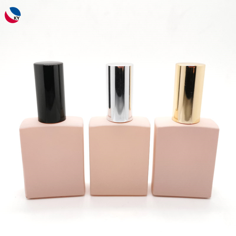 Frosted Matte Pink Perfume Bottles with Lid Selling Refillable Rectangular Empty 50ml Glass PUMP Sprayer Screen Printing Personal Care