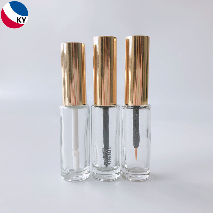 6ml 8ml Clear Round Cylinder Glass Bottle Cosmetic Lip Gloss Tube Container Eyeliner Mascara Tube Gold Lid Brush