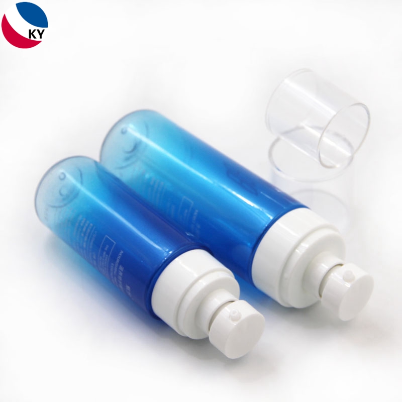 Luxury 100ml 120ml Round Shape PET Gradient Color Blue Transparent Plastic Pump Bottle Cosmetic Lotion Bottle Packaging 