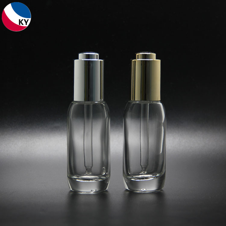 30ml Custom Logo Color Round Clear Glass Dropper Bottle with Thick Bottom for Essential Oil Serum