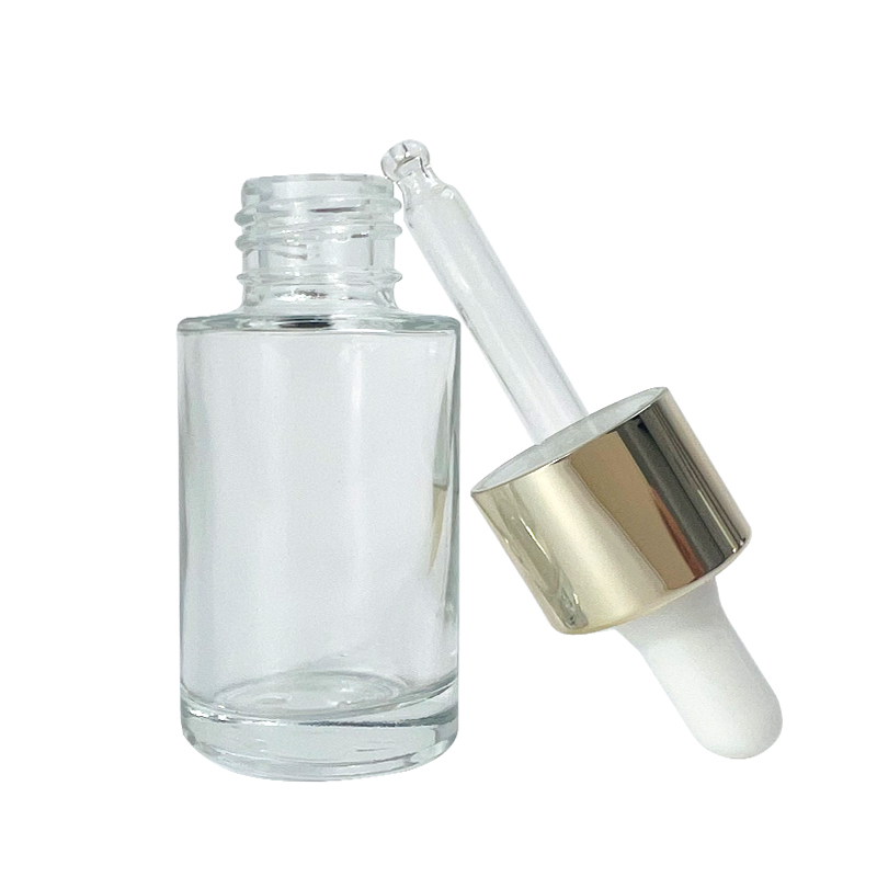 High Quality Thick Bottom 25ml Cylinder Round Thick Bottom Glass Dropper Bottle Cosmetic Serum Transparent Essential Oil Glass Bottle