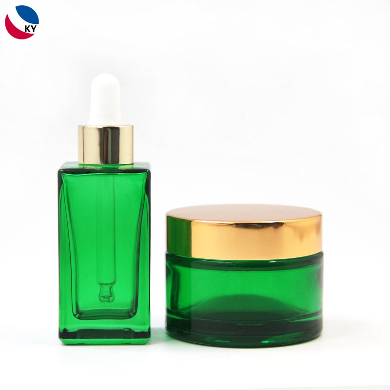Green Custom Color 50g 30ml Glass Jar Bottle Serum Cream Cosmetic Container