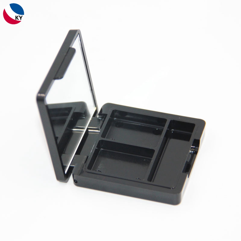 2 Colors Square Private Label Empty Plastic Eyeshadow Palette with Mirror Custom Black Powder Compact