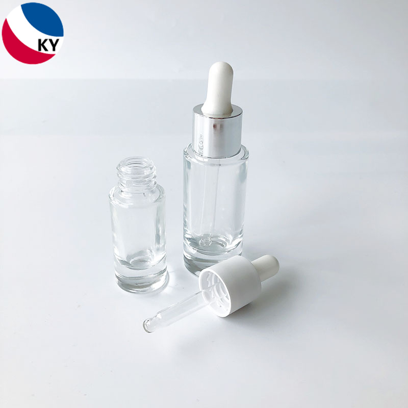 Luxury Quality 10ml 20ml Mini Round Shape Transparent Thick Bottom Essential Oil Glass Bottle with Silver Dropper