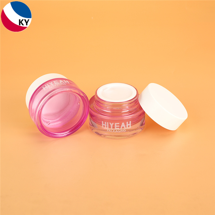 Thick Bottom 50g Transparent Pink Color Eye Cream Glass Jar Clear Face Cream Jar with Plastic Cap