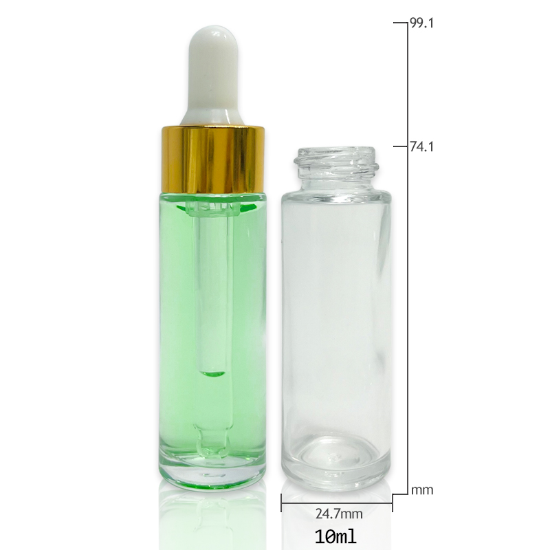 High Quality Transparent 10ml Empty Cylinder Glass Essential Oil Dropper Bottle Serum Bottle Skin Care Packaging