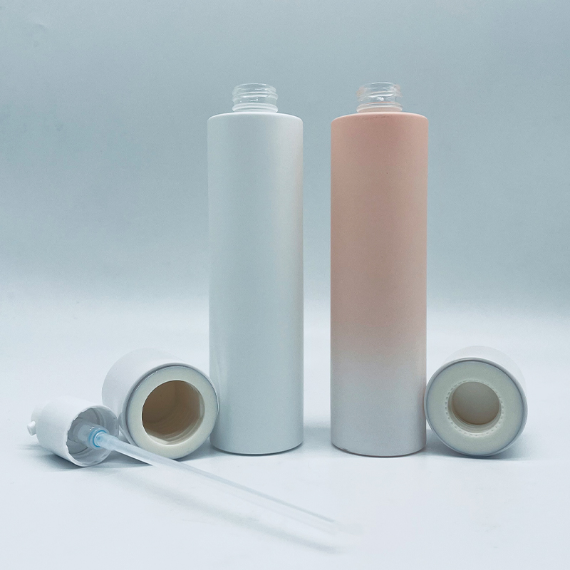 Luxury Cosmetic Packaging Cylinder Round Frosted Matte White Blue 120ml Glass Pump Bottle Toner Glass Bottle