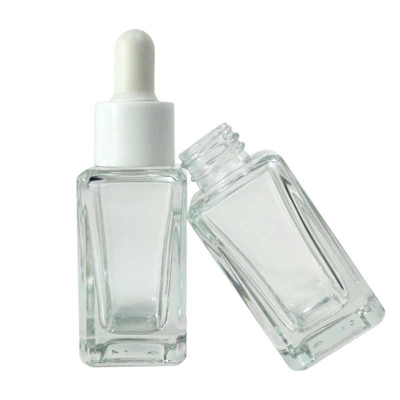New design 15ml square Thick Bottom Glass Dropper Bottle Cosmetic Serum Transparent Essential Oil Glass Bottle