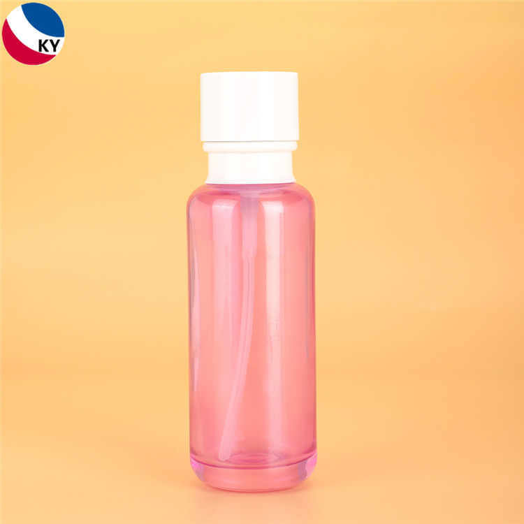 Luxury Cosmetic Round Shoulder Lotion Transparent Pink Matte Color 110ml Glass Pump Bottle with Pump Cap