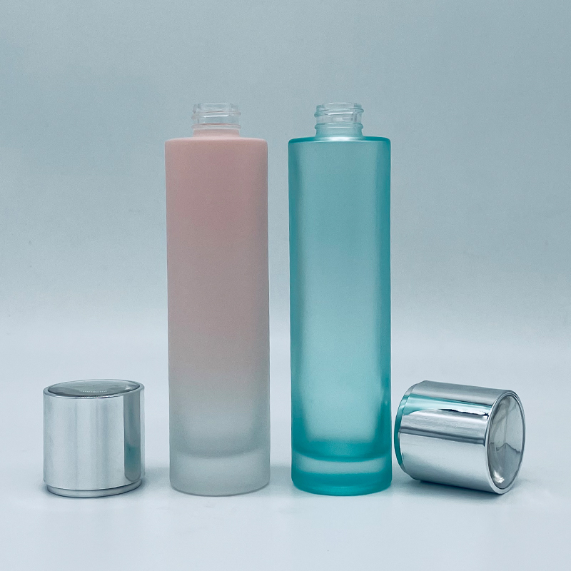 Luxury Cosmetic Packaging Cylinder Round Frosted Matte White Blue 120ml Glass Pump Bottle Toner Glass Bottle