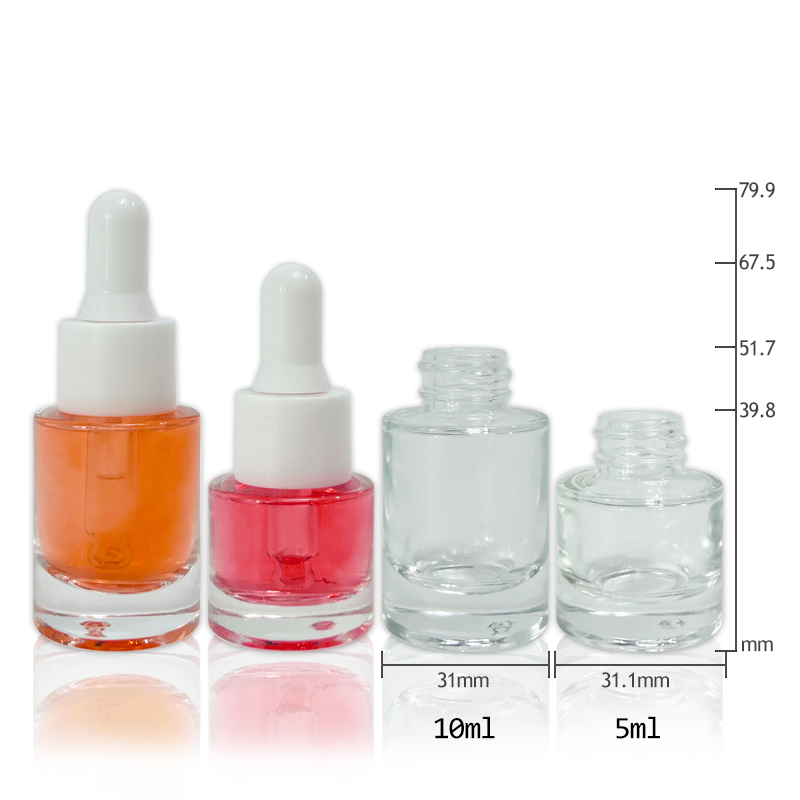 Mini Transparent 5ml 10ml Empty Round Glass Essential Oil White Dropper Bottle Serum Bottle Cosmetic Packaging