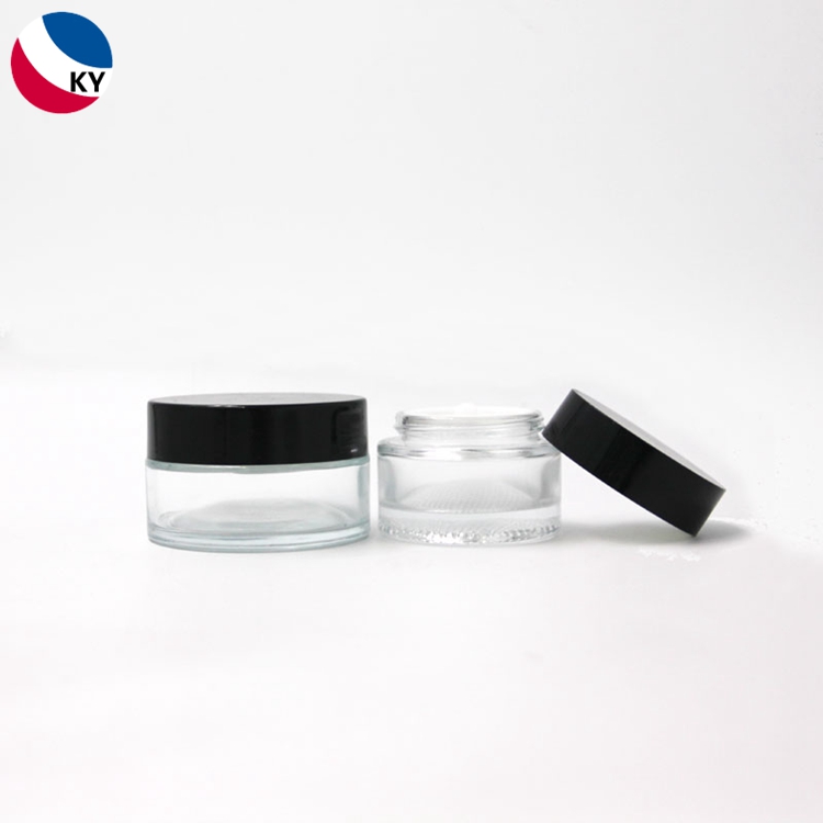 Transparent 50g 100g Cosmetic Face Cream Body Cream Thick Bottom Clear Glass Jar with Black Screw Cap