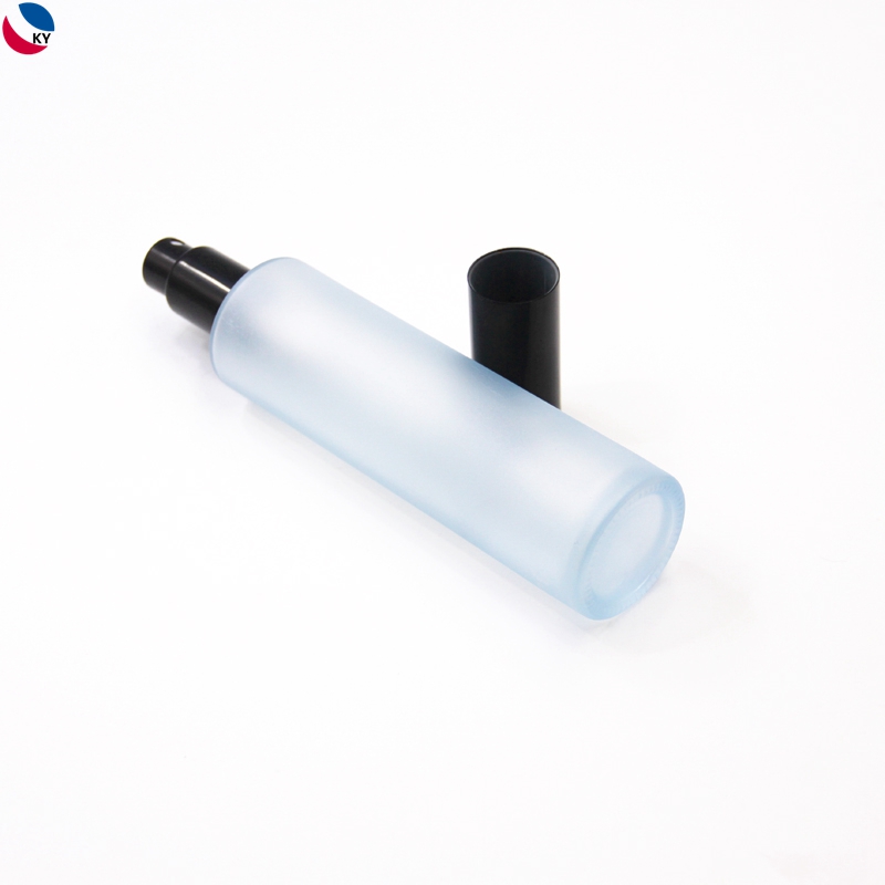 100ml Clear Transparent Blue Cylinder Round Glass Bottle with Sprayer Pump Cap Serum Bottle
