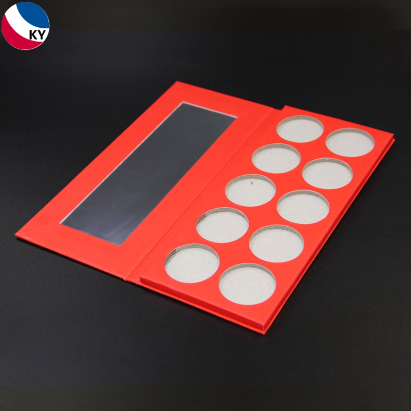10 Holes Red Custom Color Cosmetics Packaging Empty Rectangular Paper Eyeshadow Palette With Mirror