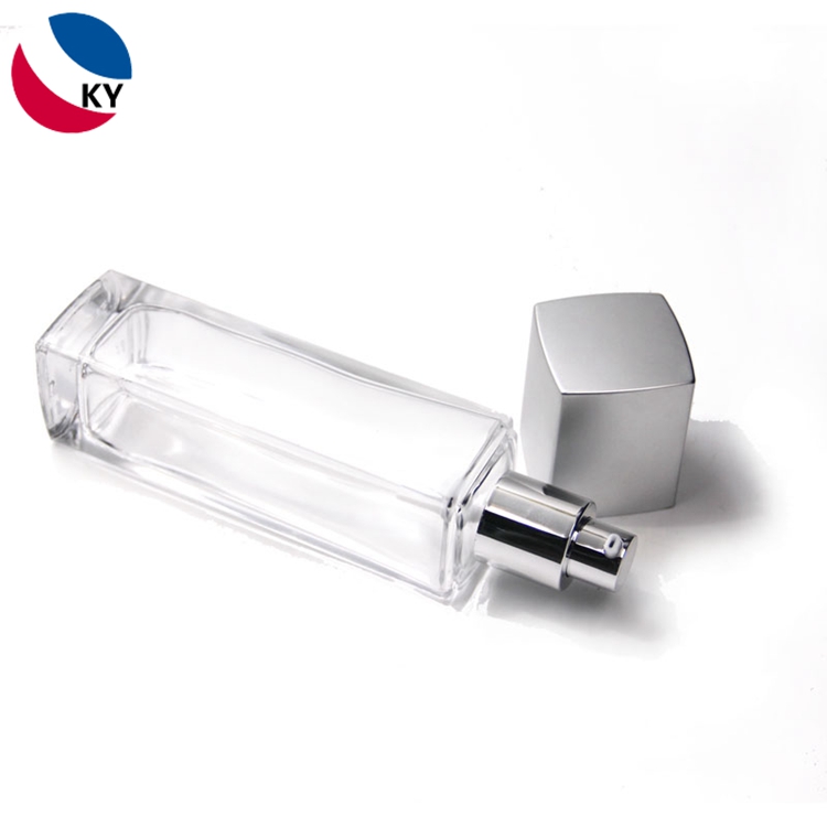 100ml 120ml Transparent Clear Square Perfume Bottle with Screw Crimp Pump Sprayer Makeup Spray Bottle