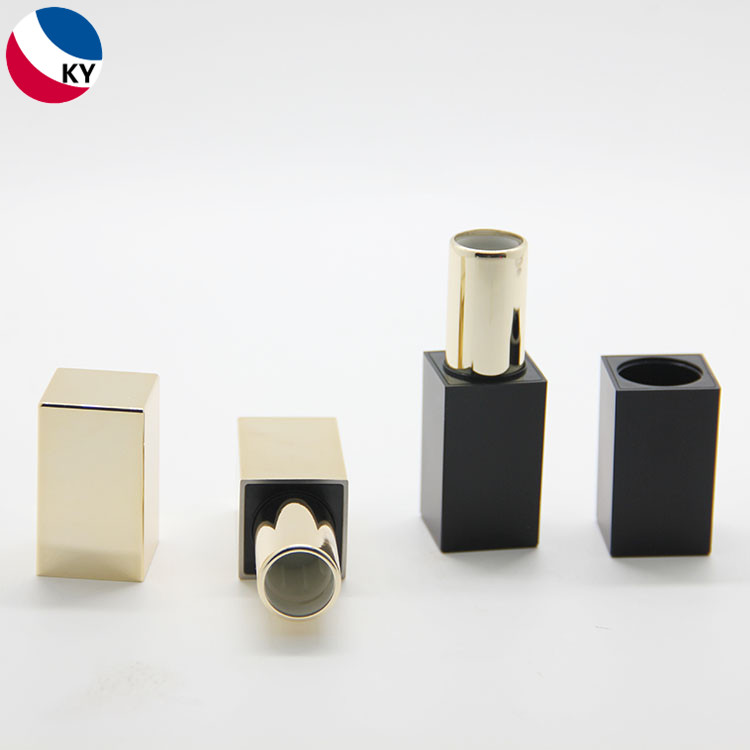 3.5g 5g Plastic Collar Matte Black Color Shiny Gold Color Square Lipstick Tube Lipstick Container