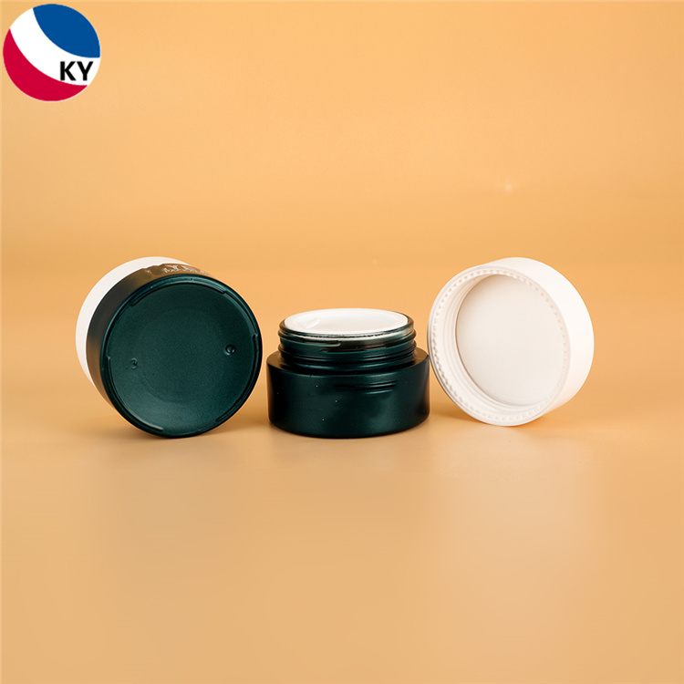 30g 1oz Matte Green Color Eye Cream Glass Jar Custom Eye Cream Round Glass Jar Frosted Face Cream Jar with Plastic Cap
