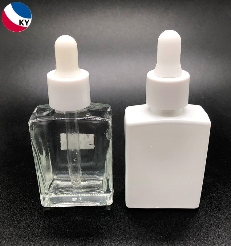 30ml 1oz Clear Frosted Matte White Rectangular Empty Glass Bottle Essential Oil Bottles With Dropper Cap
