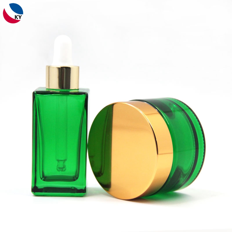 Green Custom Color 50g 30ml Glass Jar Bottle Serum Cream Cosmetic Container