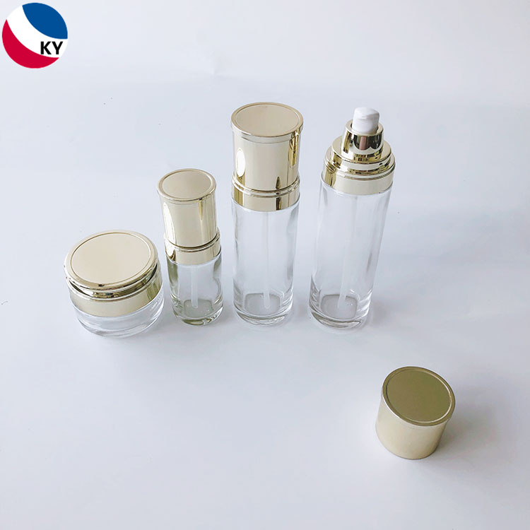 Luxury 50ml 100ml 120ml Glass Pump Bottle with Gold Plastic Pump Cap Skin Care Cream 50g Glass Jar Cosmetic Packaging Sets