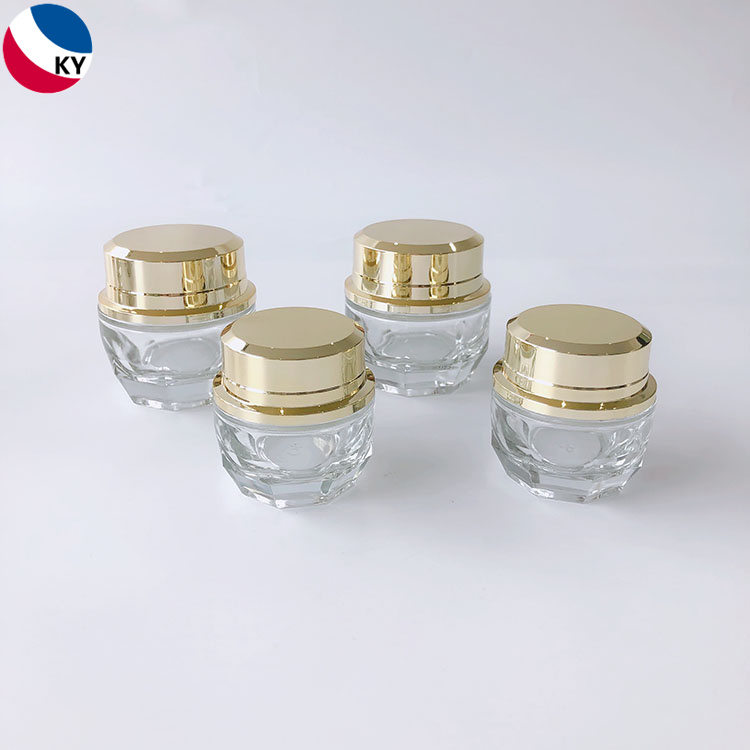 Luxury High Quality 30g 50g Unique Clear Glass Facial Cream Jar Cosmetic Glass Jar with Gold Color Cap Lid