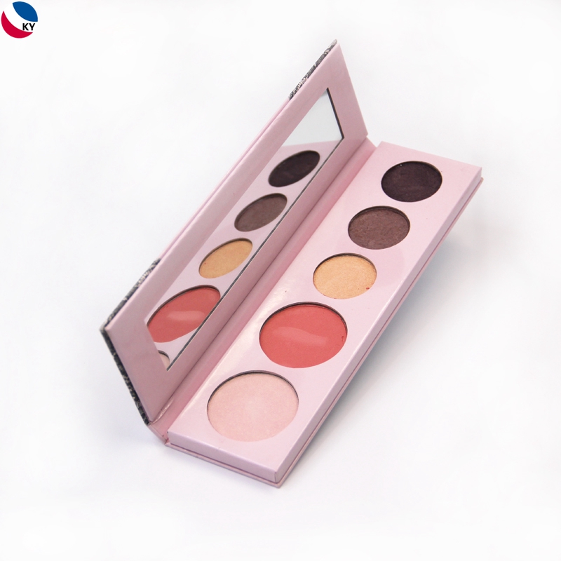 5 Holes Pink Custom Color Cosmetics Packaging Empty Rectangular Paper Eyeshadow Palette With Mirror