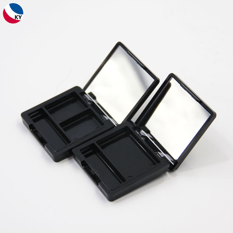 2 Colors Square Private Label Empty Plastic Eyeshadow Palette with Mirror Custom Black Powder Compact