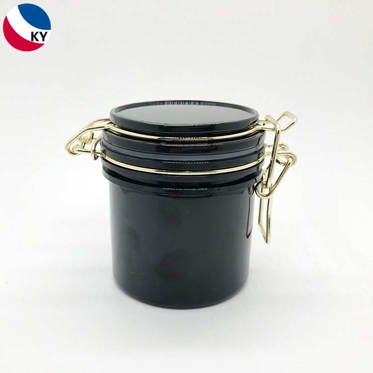 150g Round Black Color PET Plastic Airtight Jar with Gold Lock Skincare Bottle Frosted Cosmetic Jar Face Mark Jar
