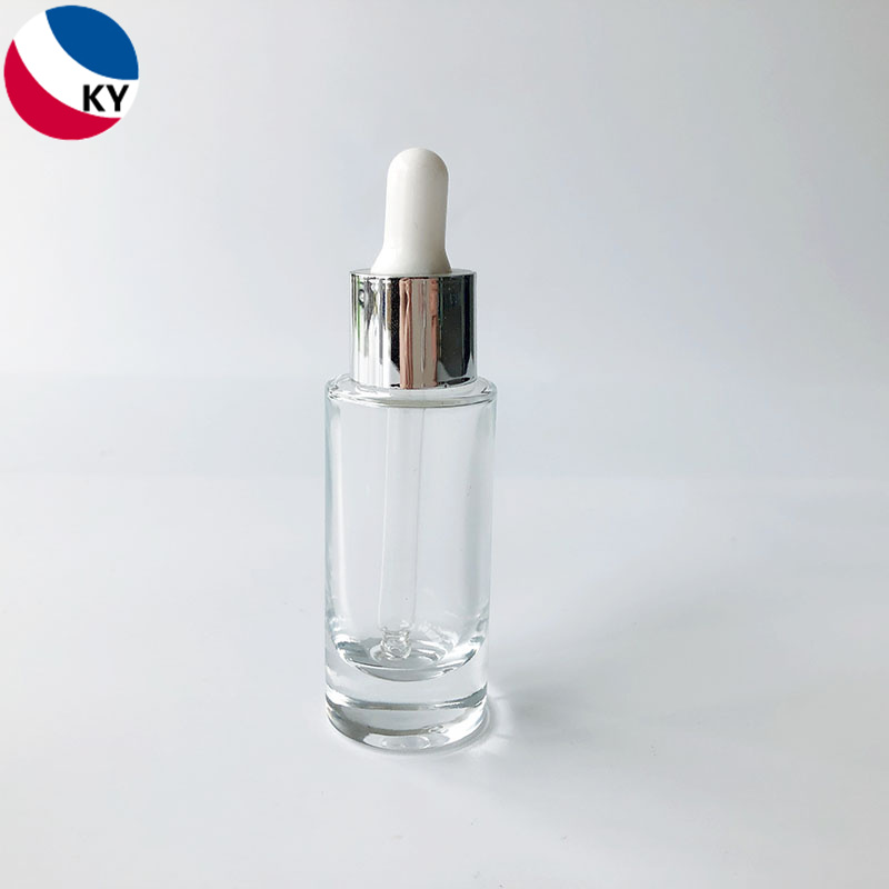10ml 20ml round shape flat shoulder clear serum oil glass dropper bottle silver aluminium collar dropper