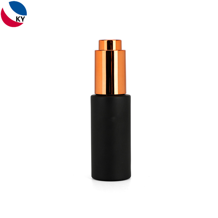 Cosmetic Luxury 20ml Round Matte Black Blue Gradient Color High Quality Frosted Glass Bottle Dropper Bottles Push Button Dropper