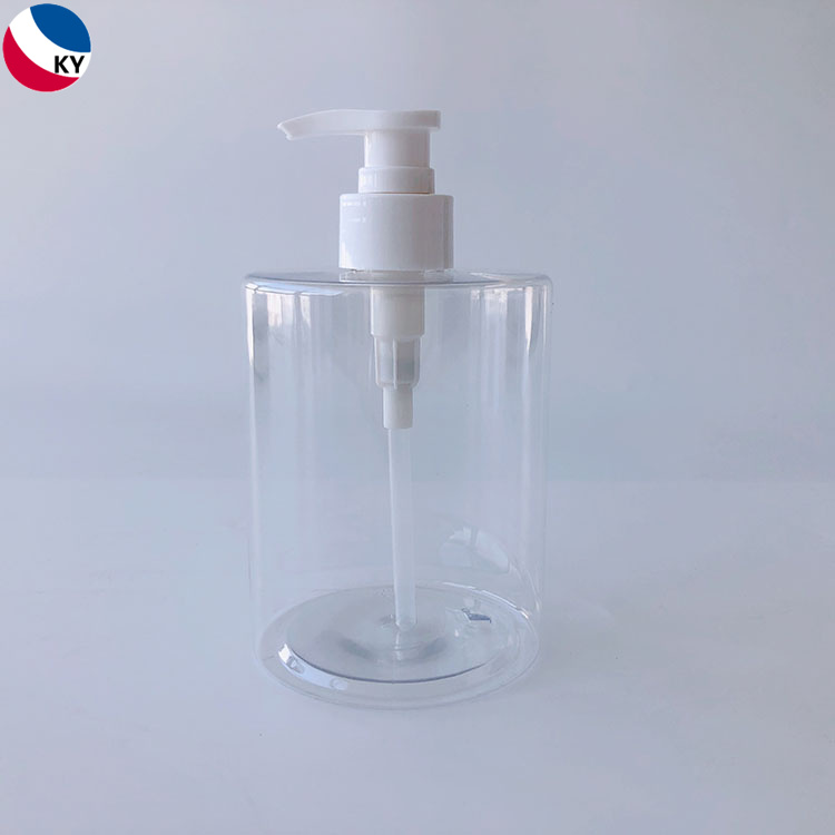 550ml Plastic PET Clear Shampoo Sanitizer Cylinder Round Shape Plastic Pump Bottle with White Pump