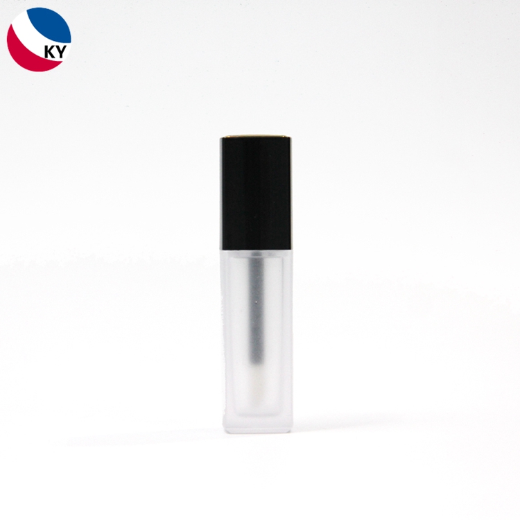 Black Lid Lipgloss Tubes 6ml Lip Gloss Frosted Clear Glass Tube Square Shape Lip Blam Oil Container