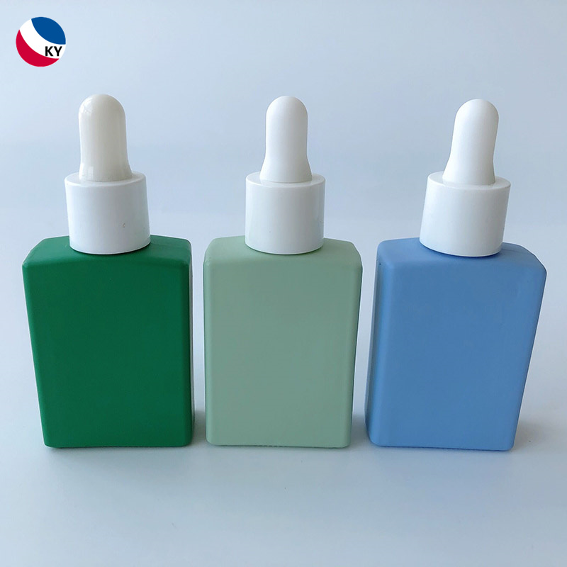 Custom Logo Printing Empty Beard Oil Bottle Matte Color White Dropper Rectangular Glass Bottle 30ml