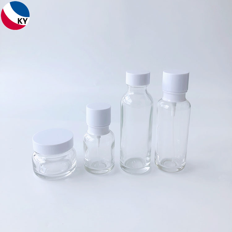 Luxury clear Empty Skincare Jar and Pump Bottle Cosmetic Packaging Set lotion glass pump bottle 50g 30ml 50ml 