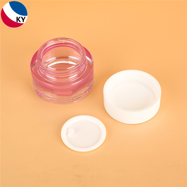 Thick Bottom 50g Transparent Pink Color Eye Cream Glass Jar Clear Face Cream Jar with Plastic Cap